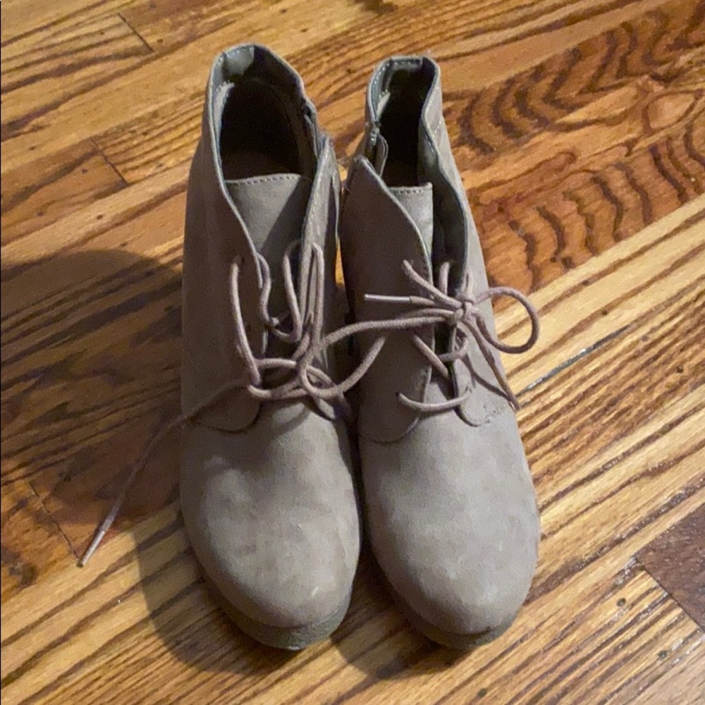 Merona tan suede lace up booties NEVER WORN
